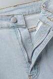 Black Casual Street Solid Bandage Patchwork High Waist Skinny Denim Jeans