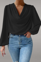 Black Casual Solid Patchwork U Neck Tops