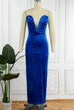 Blue Sexy Solid Patchwork Strapless Evening Dress Dresses