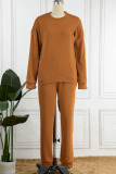 Caramel Colour Casual Solid Patchwork O Neck Long Sleeve Two Pieces