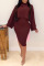 Red Casual Solid Patchwork Turtleneck Long Sleeve Two Pieces