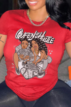Red Casual Street Print Letter O Neck T-Shirts
