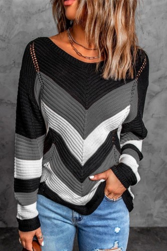 Grey Casual Patchwork Contrast O Neck Tops
