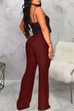 Burgundy Sexy Solid Sequins Patchwork Spaghetti Strap Straight Jumpsuits