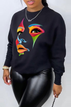 Black Street Vintage Print Patchwork O Neck Tops