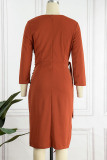 Brown Red Elegant Solid Patchwork Fold Oblique Collar One Step Skirt Dresses