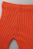 Orange Casual Solid Patchwork O Neck Long Sleeve Two Pieces