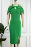 Green Elegant Solid Patchwork O Neck One Step Skirt Dresses