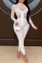 White Sexy Solid Patchwork See-through Half A Turtleneck Skinny Jumpsuits