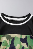 Camouflage Casual Print Patchwork O Neck Long Sleeve Two Pieces