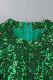 Green Sexy Solid Sequins Patchwork O Neck Long Sleeve Two Pieces