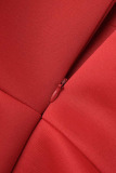 Rose Red Elegant Solid Patchwork Flounce Asymmetrical Oblique Collar Evening Dress Dresses