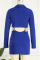 Colorful Blue Sexy Solid Hot Drilling Chains Turndown Collar Pencil Skirt Dresses