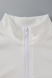 Khaki Casual Sportswear Solid Patchwork Zipper Collar Regular Jumpsuits