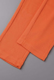 Orange Casual Sportswear Solid Patchwork Oblique Collar Skinny Jumpsuits