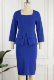 Blue Elegant Solid Patchwork Square Collar Dresses