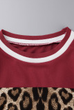 Burgundy Casual Print Patchwork O Neck Long Sleeve Two Pieces