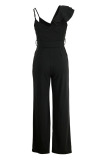 Burgundy Sexy Solid Patchwork Flounce Spaghetti Strap Straight Jumpsuits
