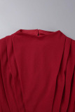 Red Elegant Solid Patchwork Backless Slit Fold O Neck Straight Dresses