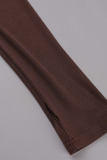 Dark Brown Casual Solid Patchwork Zipper Zipper Collar Skinny Rompers
