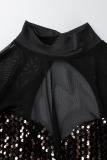 Black Sexy Solid Sequins Patchwork Half A Turtleneck Pencil Skirt Dresses