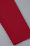 Red Elegant Solid Patchwork Backless Slit Fold O Neck Straight Dresses