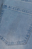 Baby Blue Casual Solid Patchwork High Waist Denim Jeans