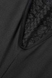 Black Sexy Solid Sequins Patchwork See-through O Neck Skinny Jumpsuits