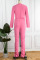 Pink Casual Sportswear Solid Patchwork Fold O Neck Long Sleeve Two Pieces