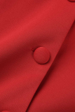 Red Sexy Solid Hot Drilling Chains Turndown Collar Pencil Skirt Dresses