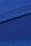 Blue Elegant Solid Patchwork Oblique Collar Pencil Skirt Dresses