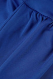 Blue Elegant Solid Patchwork Oblique Collar Pencil Skirt Dresses