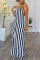 Black White Casual Striped Print Bandage Halter Printed Dress Dresses