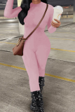 Pink Sexy Solid Patchwork Half A Turtleneck Skinny Jumpsuits