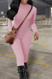 Pink Sexy Solid Patchwork Half A Turtleneck Skinny Jumpsuits