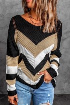 Apricot Casual Patchwork Contrast O Neck Tops