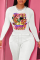 White Casual Vintage Print Patchwork O Neck Tops
