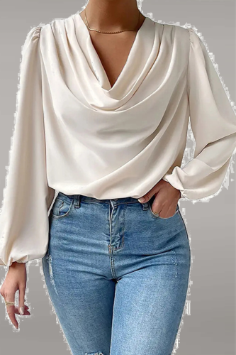Apricot Casual Solid Patchwork U Neck Tops