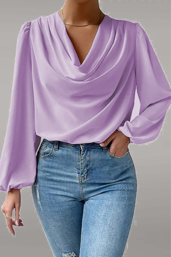 Purple Casual Solid Patchwork U Neck Tops