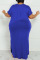 Blue Casual Solid Patchwork Slit V Neck Straight Plus Size Dresses