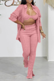 Pink Casual Solid Patchwork Turndown Collar Long Sleeve Three Pieces