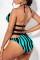 Blue Sexy Print Bandage Hollowed Out Patchwork Backless Swimwears (With Paddings)