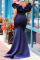 Tibetan Blue Elegant Solid Patchwork Off the Shoulder Dresses
