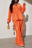 Orange Casual Solid Patchwork Turndown Collar Long Sleeve Two Pieces