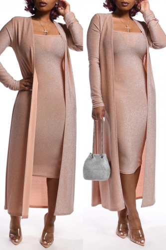 Pink Sexy Casual Solid Basic O Neck Long Sleeve Two Pieces