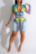 Colorful Blue Sexy Gradual Change Dot Printing Zipper Collar Long Sleeve Two Pieces