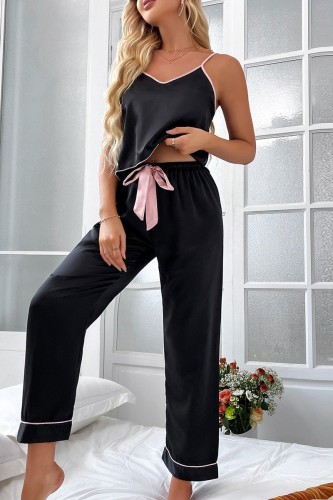 Black Sexy Living Solid Patchwork Backless Sleepwear Three-piece Set (With Eye Mask)