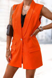 Orange Casual Solid Turn-back Collar Outerwear
