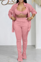 Pink Casual Solid Patchwork Turndown Collar Long Sleeve Three Pieces