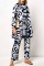 Brown Casual Print Patchwork Shirt Collar Long Sleeve Two Pieces